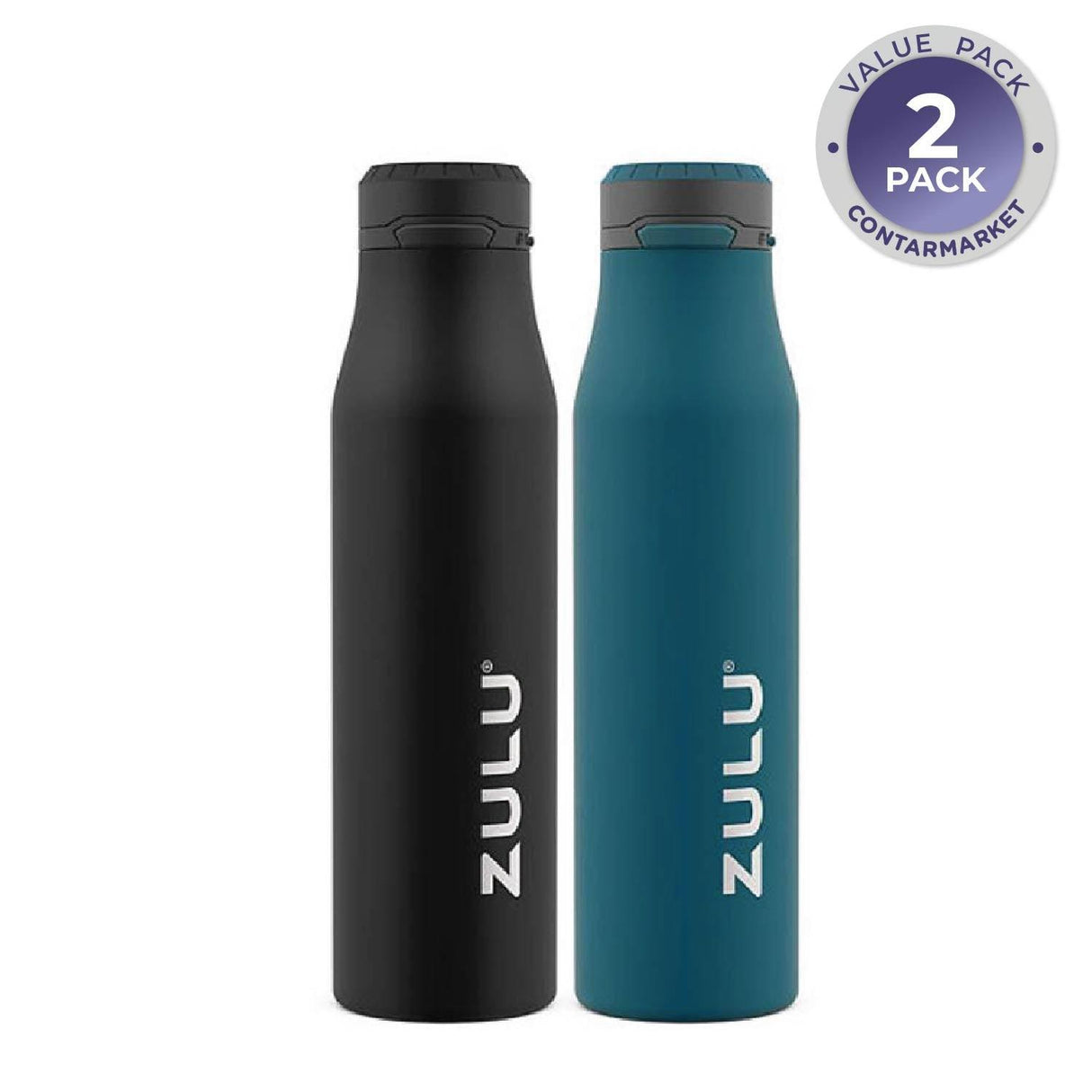 ZULU Stainless Insulated Water Bottle, 2 Pack (Black + Atomic Teal) - 26 Oz