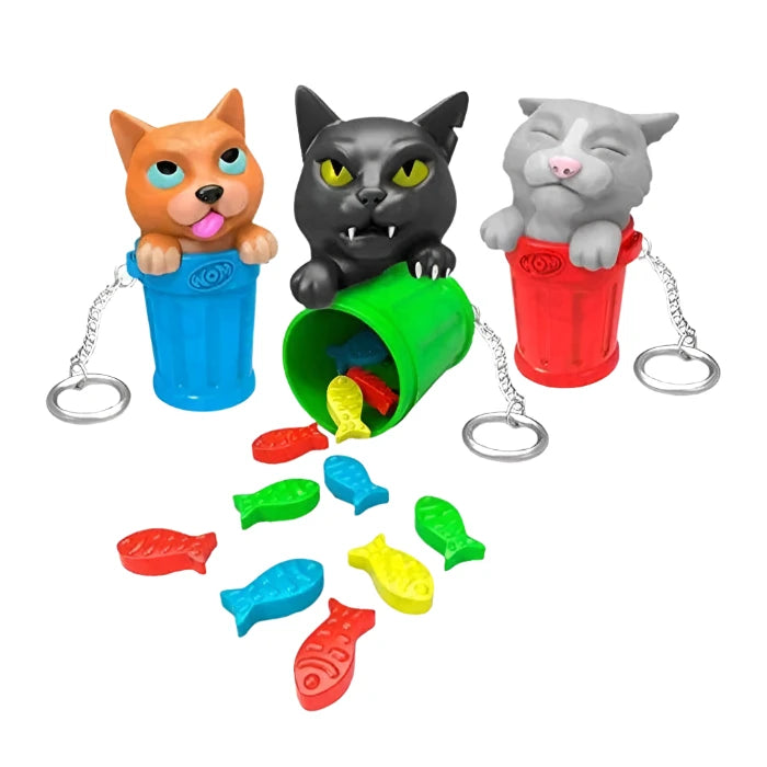 Wom - Catz  In A Trash Can Keychains With Fish Shaped Candy Gluten Free  - 6 CT