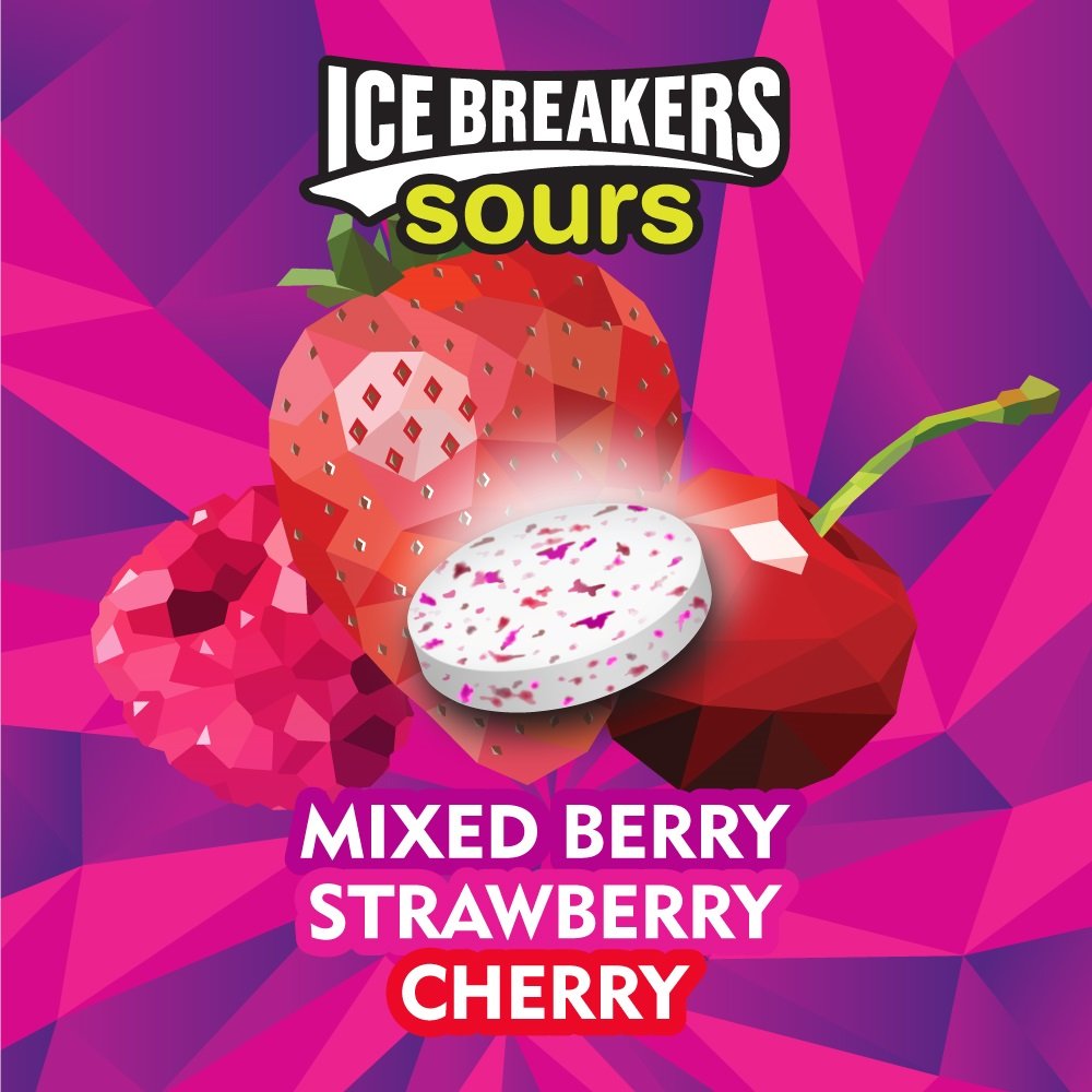 Ice Breakers Sours Sugar Free Mints, Mixed Berry, Strawberry, Cherry - 24 Packs of 8 (6995399901340)