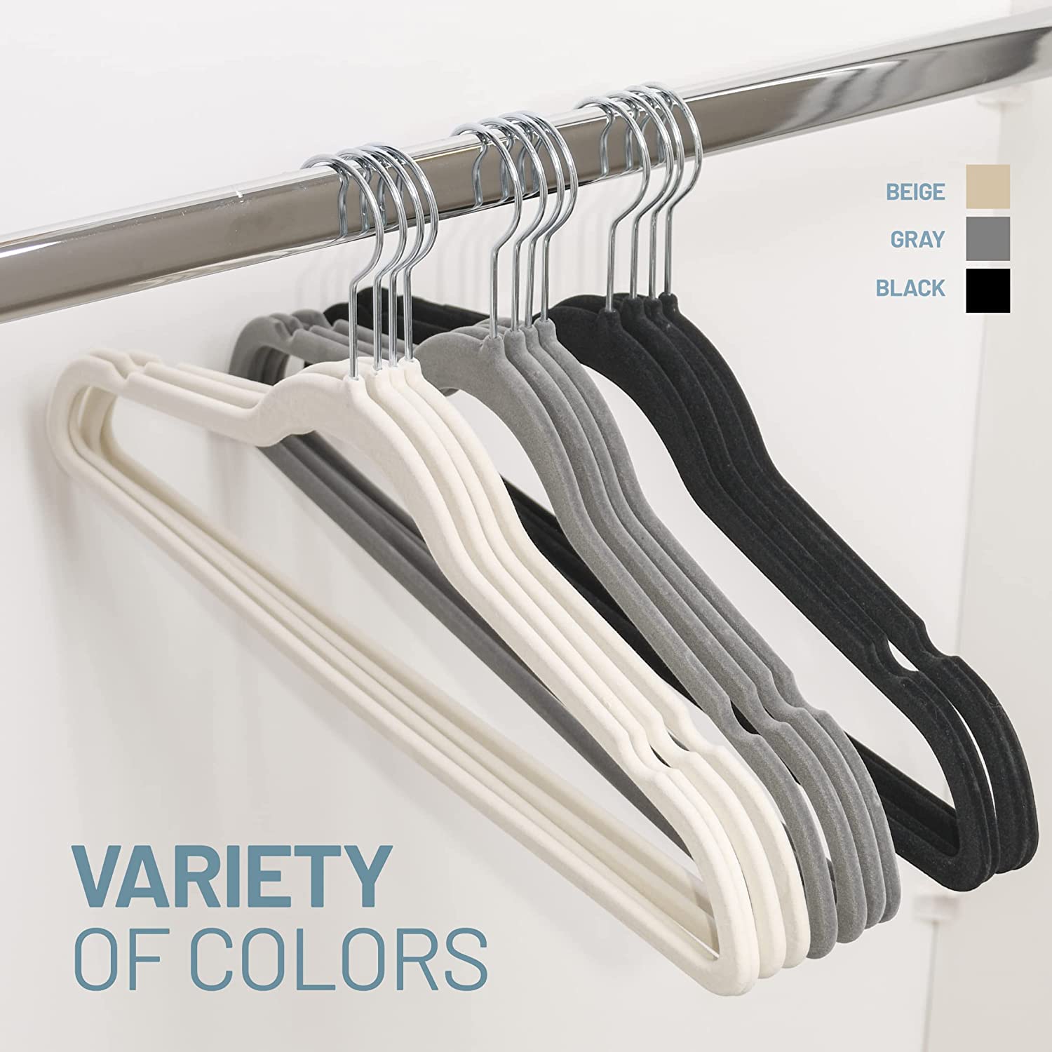 Velvet Adults Clothes Hangers. Non Slip with 360 Degrees Swivel Hook - 50  CT. -Black 
