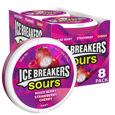 Ice Breakers Sours Sugar Free Mints, Mixed Berry, Strawberry, Cherry - 24 Packs of 8 (6995399901340)