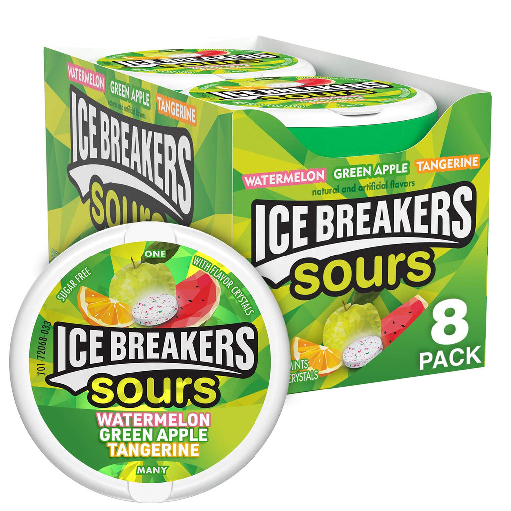 Ice Breakers Sours Sugar Free Mints, Watermelon, Green Apple, Tangerine - 24 Packs of 8 (5657209733276)