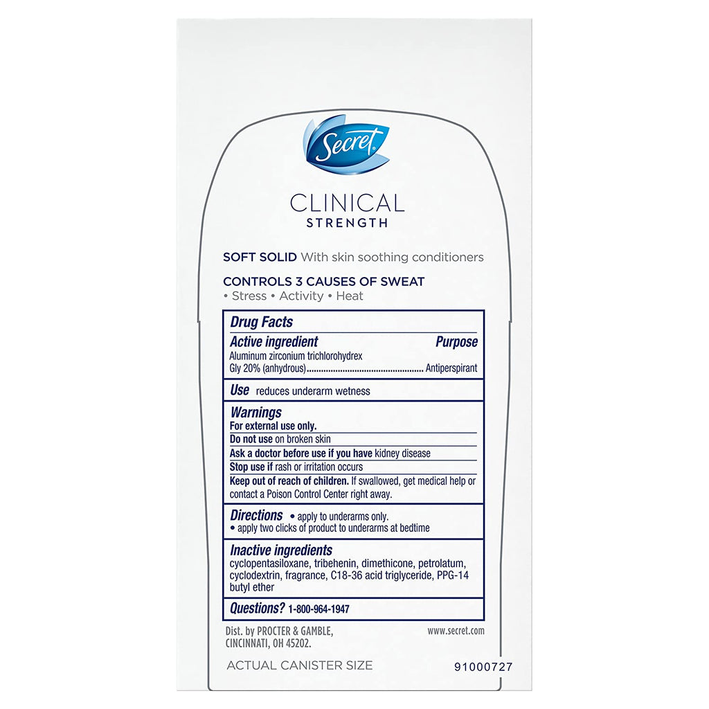 Secret Antiperspirant Clinical Strength, Soft Solid, Light & Fresh - 1.6 Oz - Pack of 12 (6847360139420)