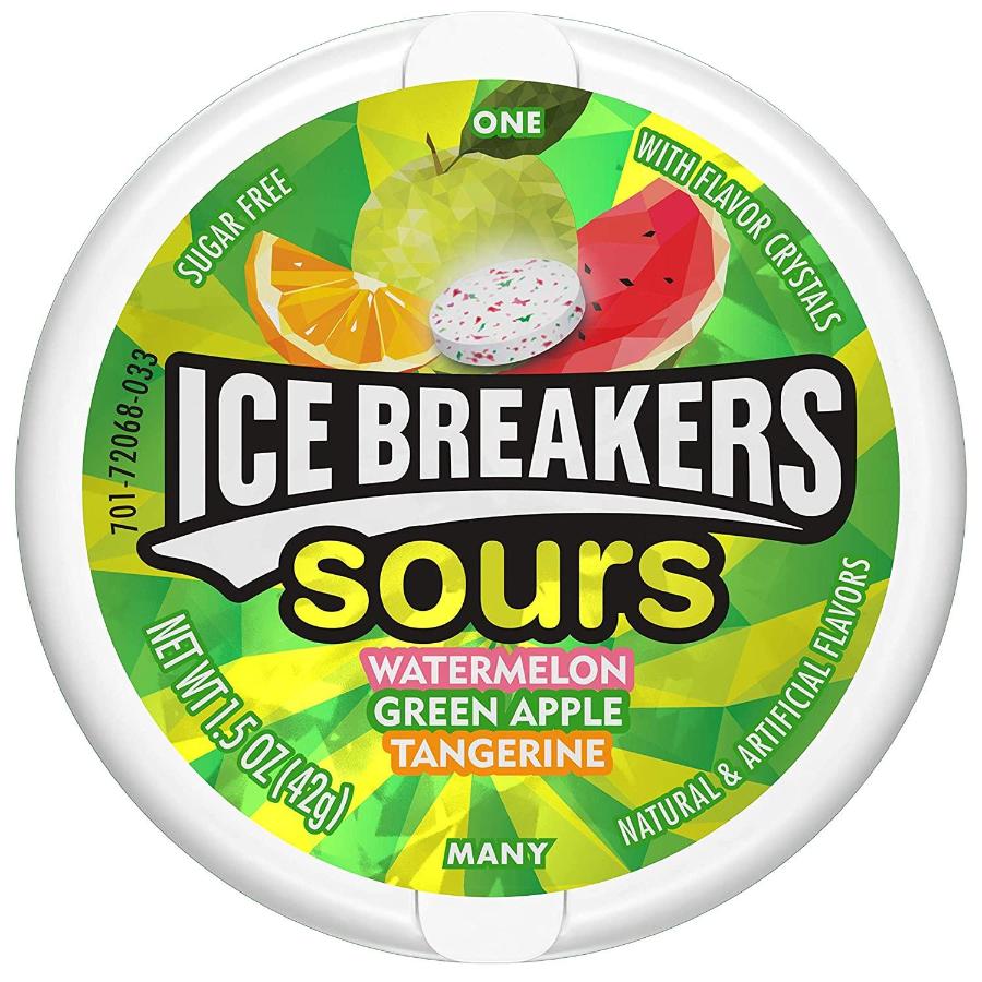 Ice Breakers Sours Sugar Free Mints, Watermelon, Green Apple, Tangerine - 24 Packs of 8 (5657209733276)