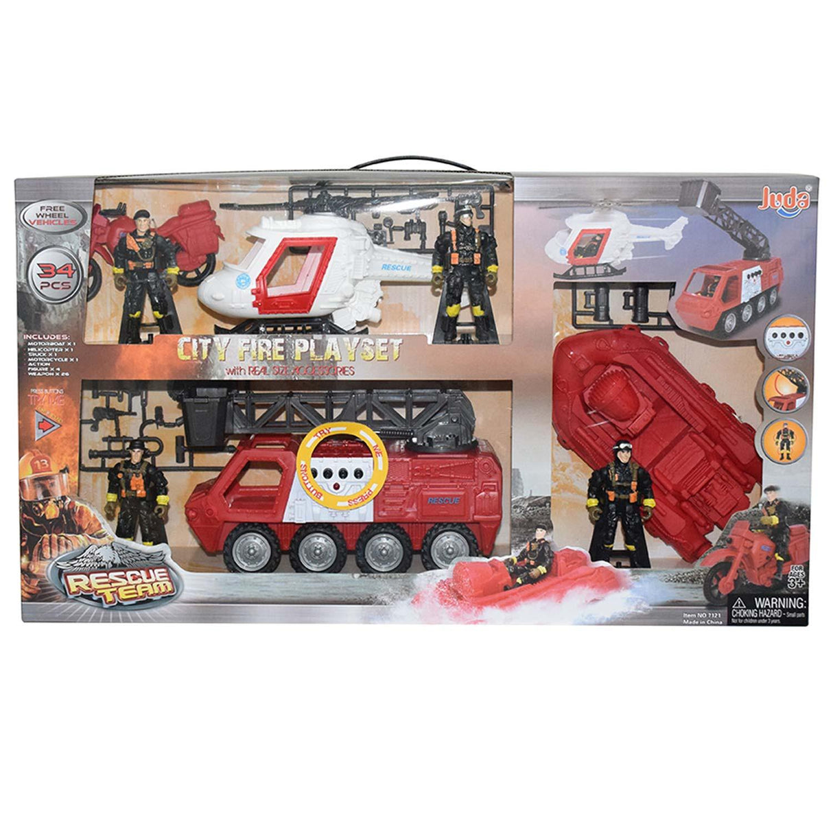 Free Wheel City Fire Playset - 34 Pcs