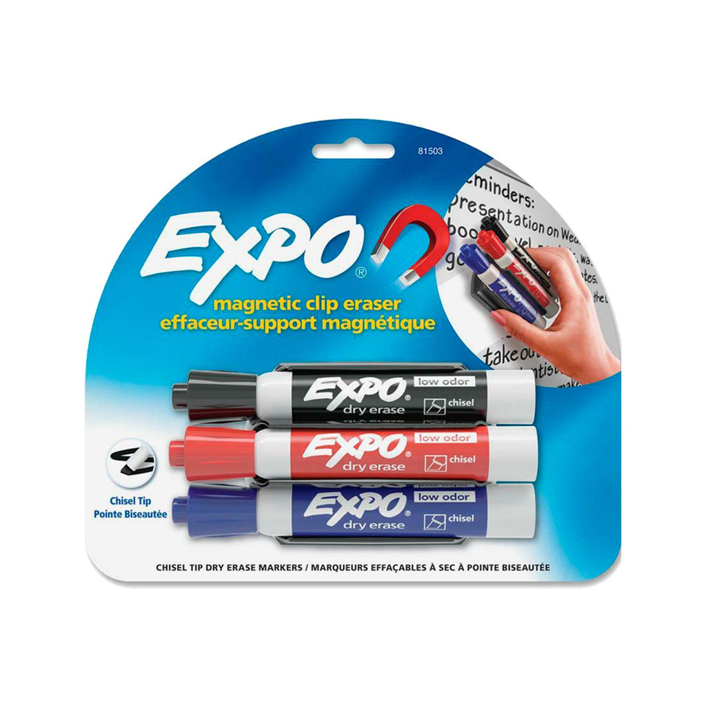 Expo Magnetic Clip Eraser - Chisel Marker Point Style - Red, Blue, Black - 1 Each Contarmarket