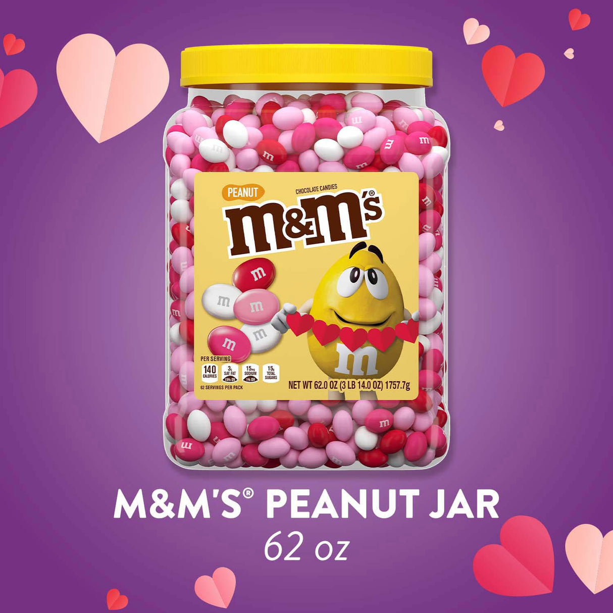M&M'S Valentine's Day Peanut Candy Cupid's Mix Resealable Jar - 62 oz