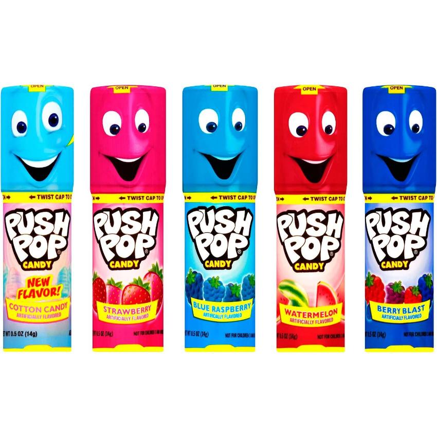 Push Pop Candy Assortment, Blue Raspberry, Watermelon, Strawberry, Cot ...