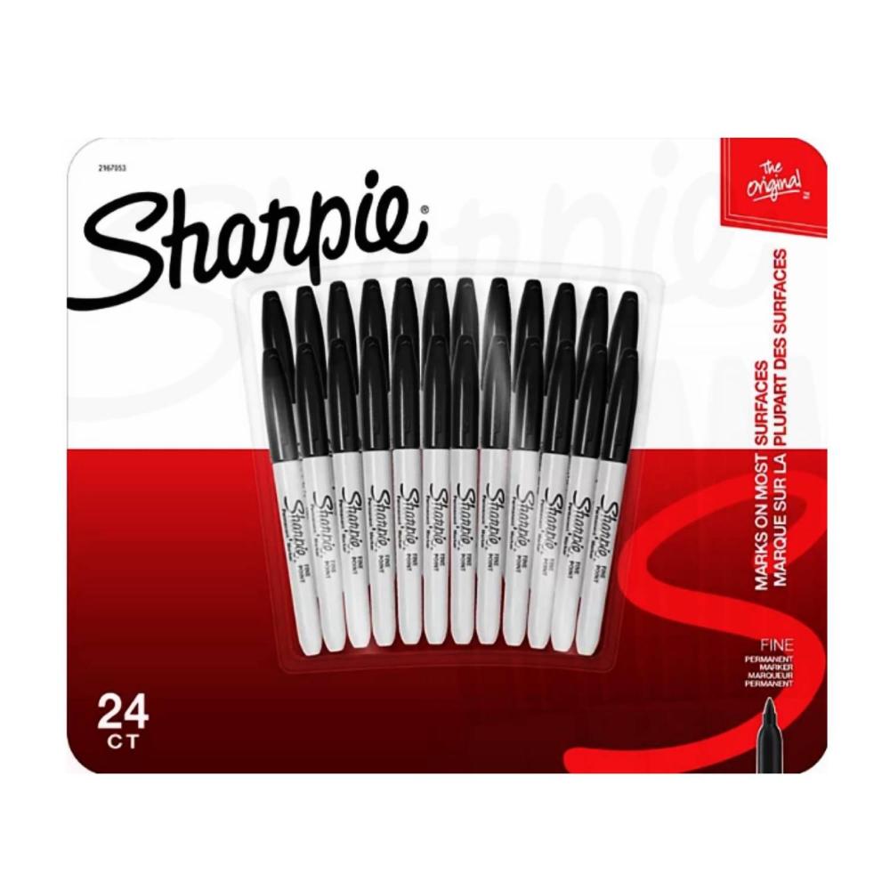 Sharpie Permanent Fine Tip Markers, Black, 24 Count