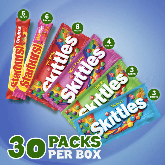 Starburst and Skittles Chewy Candy Variety Box 62.79 oz. 30 ct. (6811680243868)