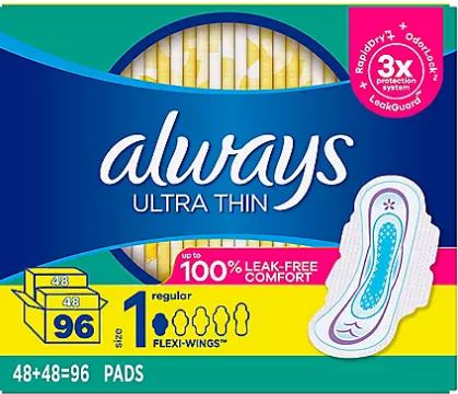Always Ultra Thin Regular Pads, Unscented - Size 1 (96 ct.)
