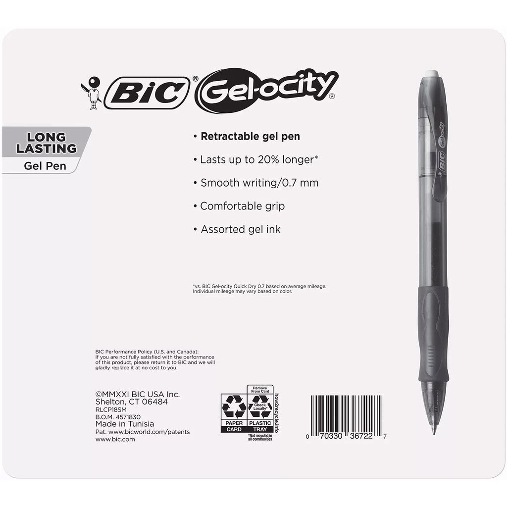 Bic Gel-ocity Retractable Gel Pen, Medium Point 0.7mm, Assorted Colors - 18 Ct (6909188538524)