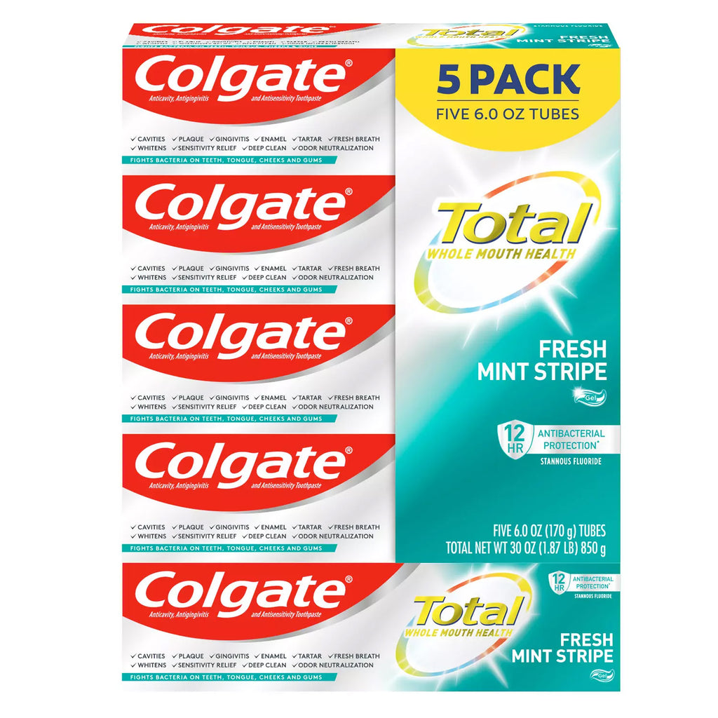 Colgate Total, Fresh Mint Stripe Gel - 6 oz - Pack of 5 (6891606081692)