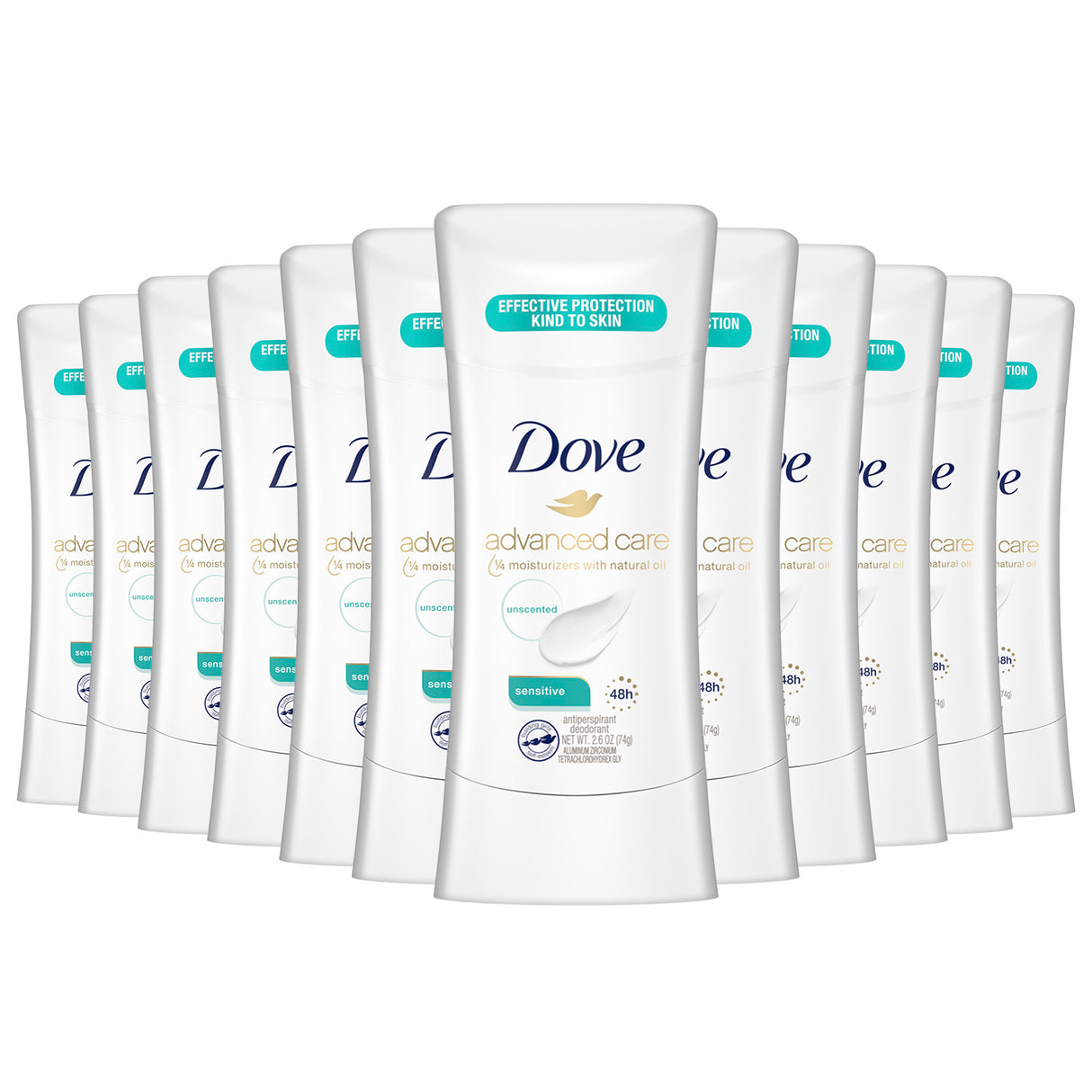 Dove Deodorant Stick, Advanced Care, Sensitive Bulk - 2.6 Oz - 12 Pack (6998820520092)