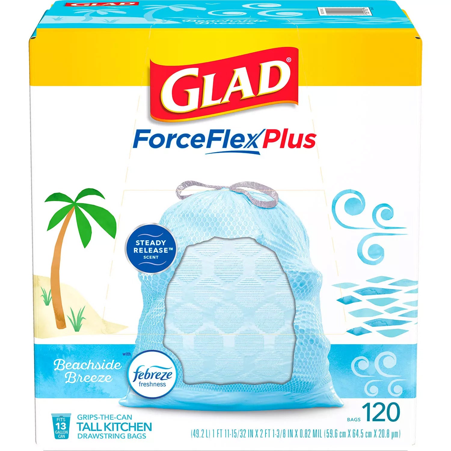 Glad ForceFlex Plus Beachside Breeze 13 Gallon Tall Kitchen Drawstring Bags,  34 ct - Fry's Food Stores