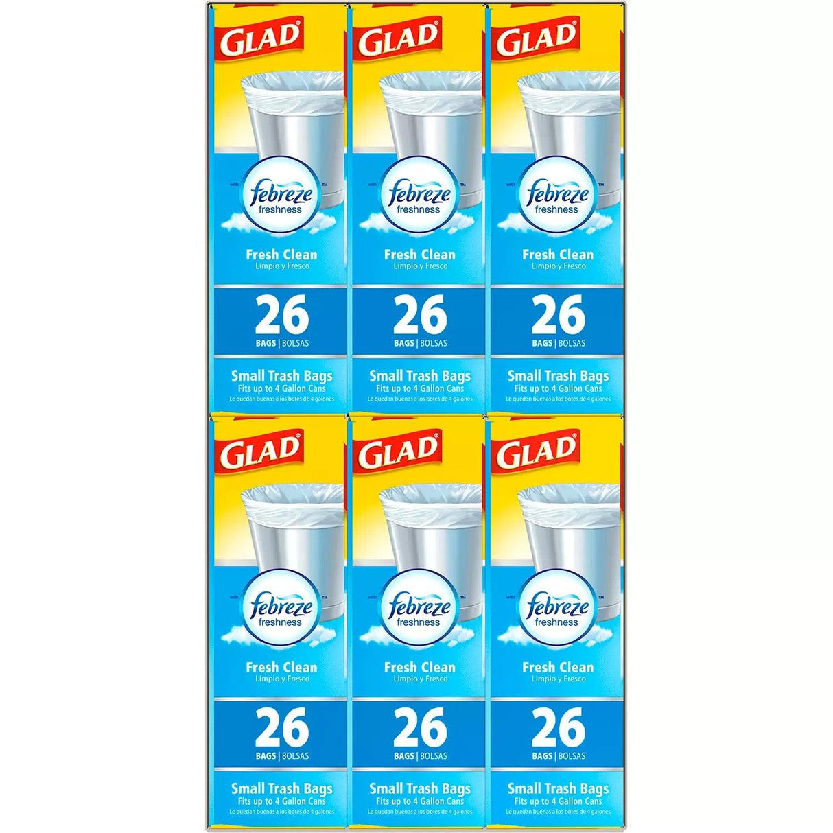 Glad Small Twist-Tie Trash Bags, Febreze Fresh Clean Scent - 4 Gal - 156 Ct (6891218960540)