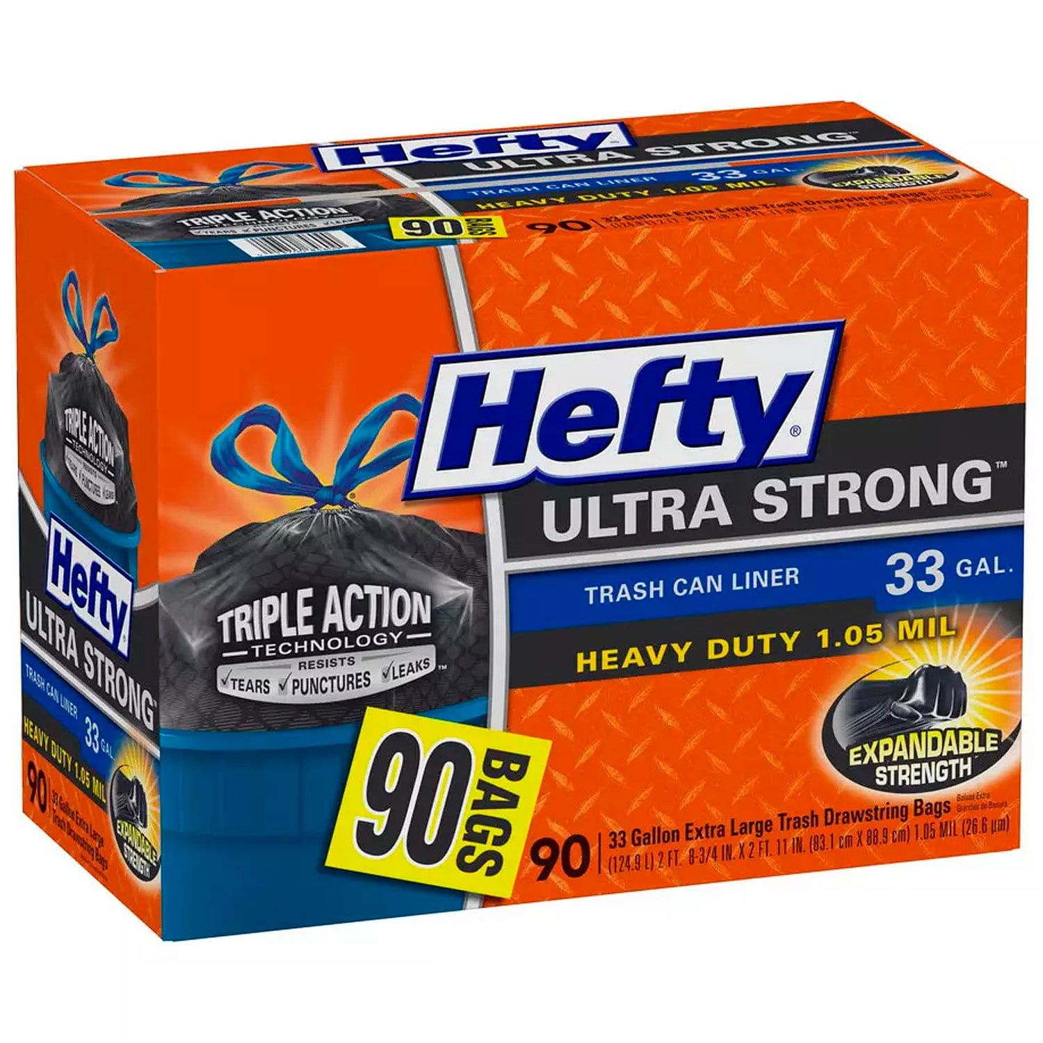 Hefty Strong Large Trash Bags, 33 Gallon, 48 Count