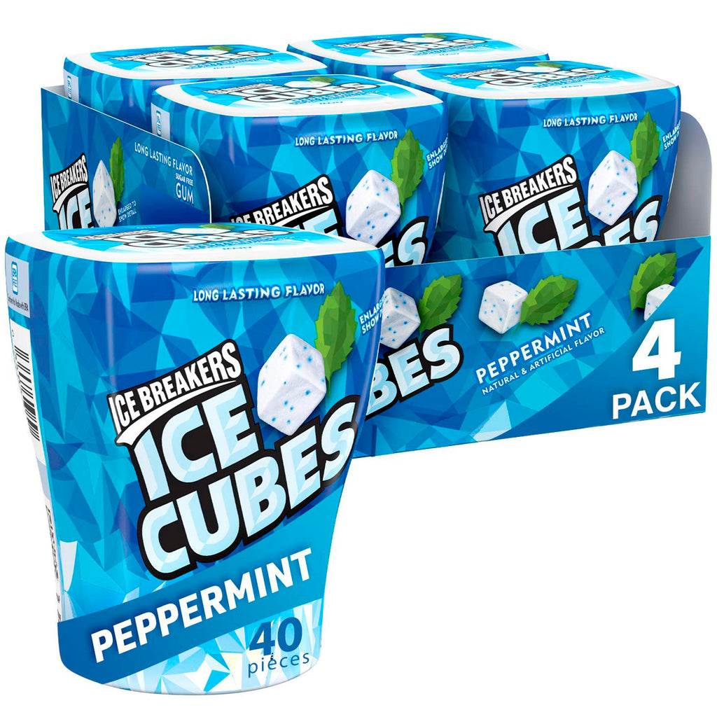 Ice Breakers Gum, Sugar Free Ice Cubes, Peppermint - Pack of 4 Bottles (5871937650844)
