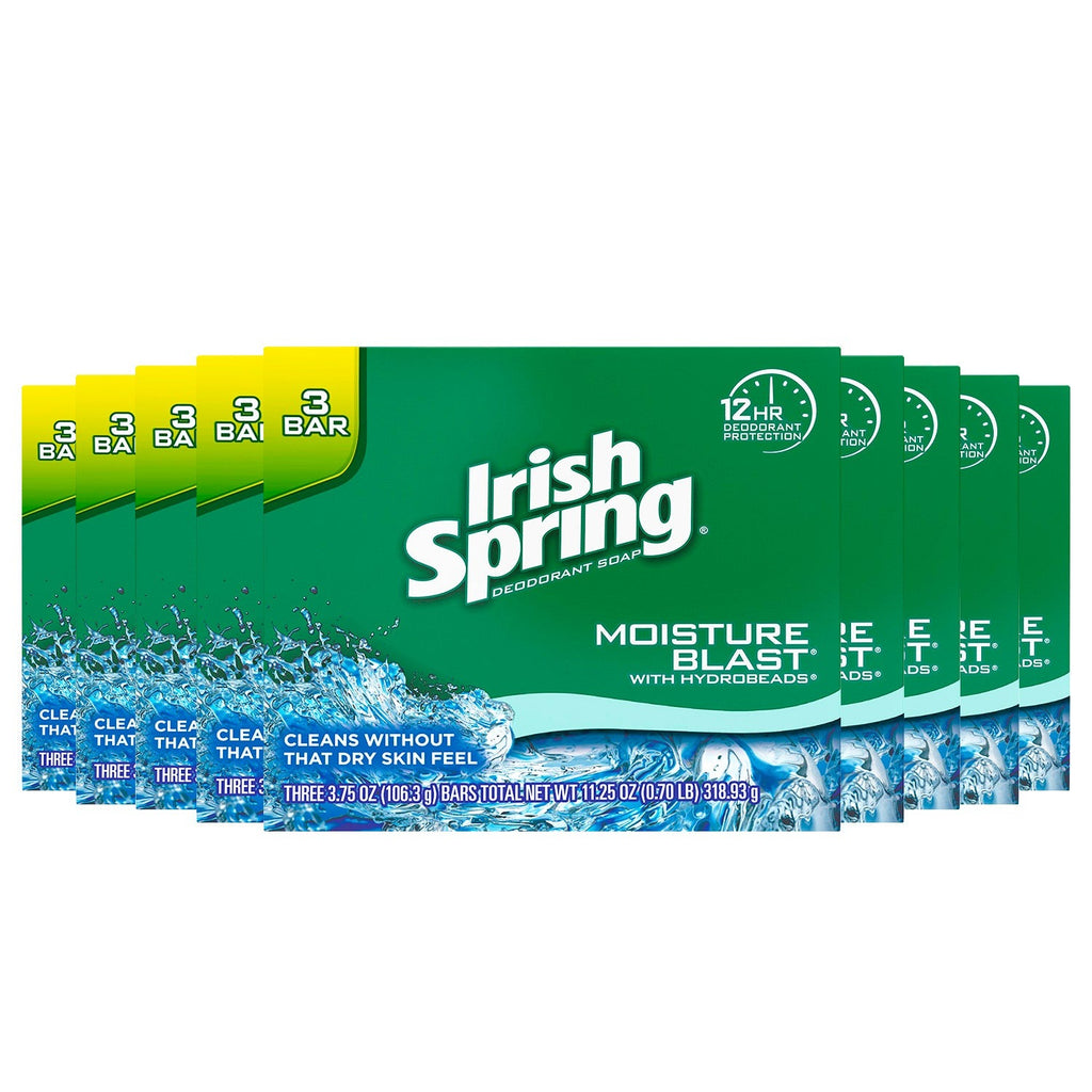 Irish Spring Deodorant Soap, Moisture Blast Bulk - 9 Pack, 3 Bars 3.7 Oz (6826130571420)