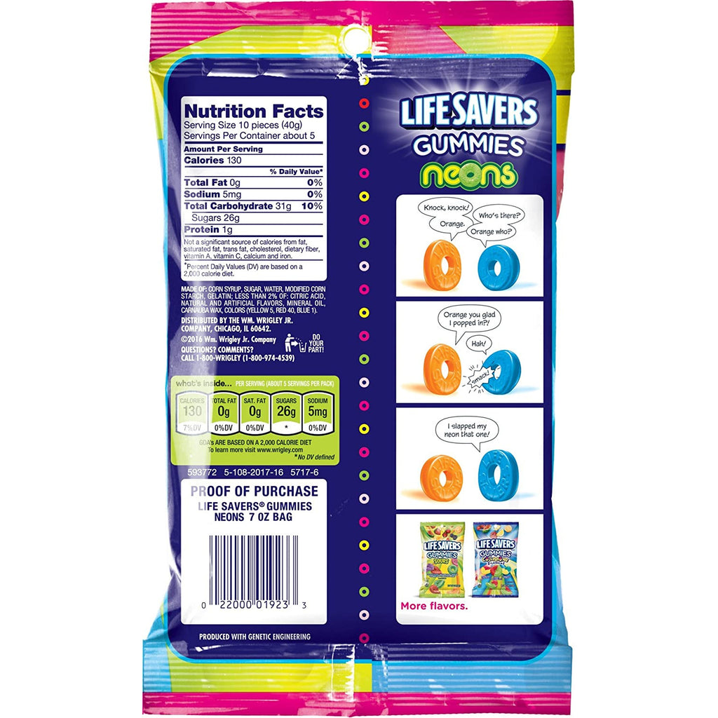 Life Savers Gummies Neons Candy Bag, Bulk - 7 Oz - 12 Ct (7070575132828)