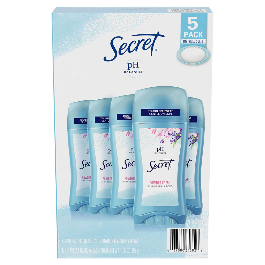 Secret Antiperspirant, Invisible Solid, Powder Fresh - 2.1 Oz - 5 Pack (6909038854300)