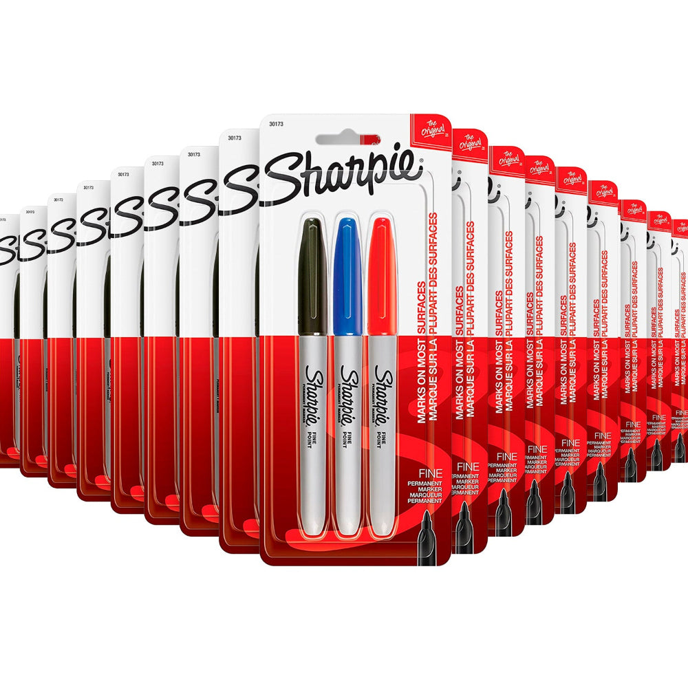 Sharpie Fine Point Permanent Marker Set, Black/Blue/Red, Wholesale - 3 Ct - 25 Pack (7057873272988)