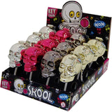 WOM Skool -  Keychains Metallic with the shape of a Skull with a Strawberry Lollipop  - 12 Ct